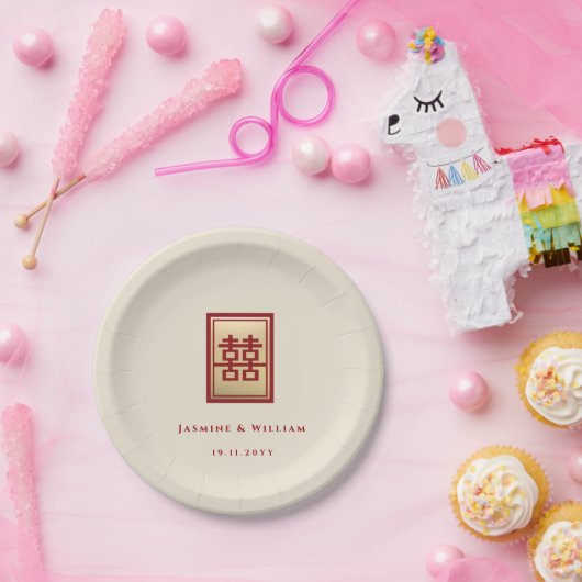 Gold Rectangle Double Happiness Chinese Wedding Papieren Bordje (Feest)
