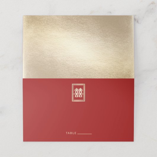 Gold Rectangle Double Happiness Chinese Wedding Plaatskaartje (Buitenkant ongevouwen)