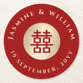 Gold Rectangle Double Happiness Chinese Wedding Ronde Kartonnen Onderzetter (Voorkant)