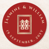 Gold Rectangle Double Happiness Chinese Wedding Ronde Kartonnen Onderzetter (Voorkant)