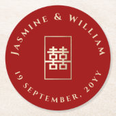 Gold Rectangle Double Happiness Chinese Wedding Ronde Kartonnen Onderzetter (Voorkant)