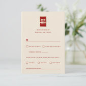 Gold Rectangle Double Happiness Chinese Wedding RSVP Kaartje (Staand voorkant)