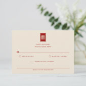 Gold Rectangle Double Happiness Chinese Wedding RSVP Kaartje (Staand voorkant)
