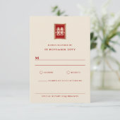 Gold Rectangle Double Happiness Chinese Wedding RSVP Kaartje (Staand voorkant)