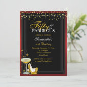 Gold & Red 50 & Fabulous Birthday Invitation Kaart (Staand voorkant)