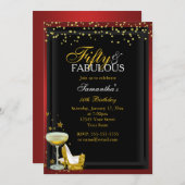Gold & Red 50 & Fabulous Birthday Invitation Kaart (Voorkant / Achterkant)