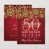 Gold Red 50th Birthday Save Date Winter Kaart (Voorkant / Achterkant)