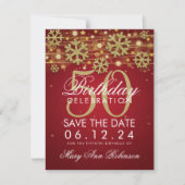 Gold Red 50th Birthday Save Date Winter Save The Date (Voorkant)
