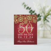 Gold Red 50th Birthday Save Date Winter Save The Date (Staand voorkant)