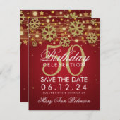 Gold Red 50th Birthday Save Date Winter Save The Date (Voorkant / Achterkant)