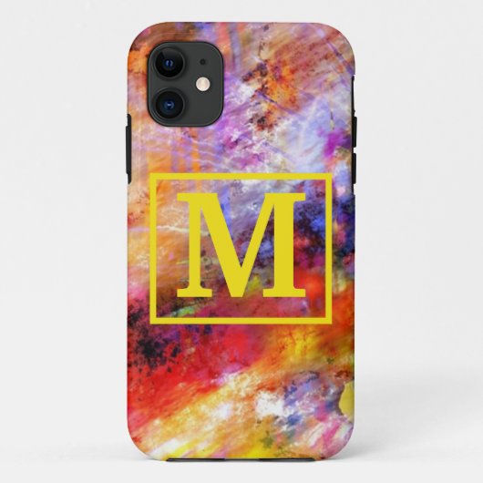 Gold Red Abstract Art Monogram Case-Mate iPhone Case (Achterkant)