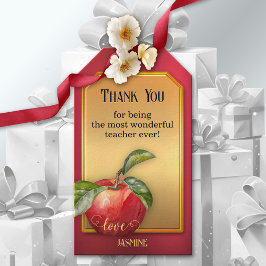Gold Red Apple Teacher Appreciation Cadeaulabel