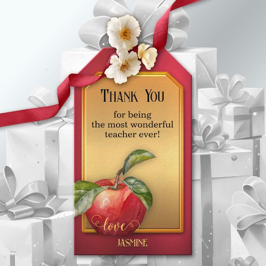 Gold Red Apple Teacher Appreciation Cadeaulabel