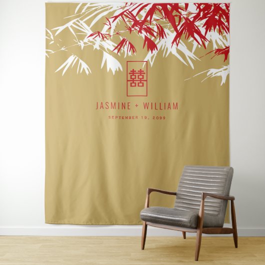 Gold & Red Bamboo laat de Chinese bruiloft achter Wandkleed (In situ)