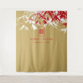 Gold & Red Bamboo laat de Chinese bruiloft achter Wandkleed (Voorkant)