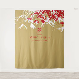 Gold & Red Bamboo laat de Chinese bruiloft achter Wandkleed