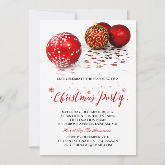 Gold Red Baubles Eenvoudige stijlvolle kerstfeestd Kaart (Voorkant)