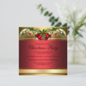 Gold Red bells & Baubles kerstparty Invite Kaart (Staand voorkant)