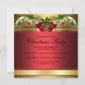 Gold Red bells & Baubles kerstparty Invite Kaart (Voorkant)