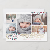 Gold Red Berries 5 Foto Collage | Vrolijk kerstfee Feestdagenkaart (Voorkant)