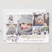 Gold Red Berries 6 Foto Collage | Vrolijk kerstfee Feestdagenkaart (Voorkant)