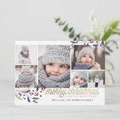 Gold Red Berries 6 Foto Collage | Vrolijk kerstfee Feestdagenkaart (Staand voorkant)