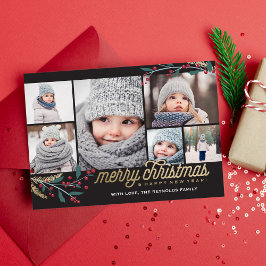 Gold Red Berries 6 Foto Collage | Vrolijk kerstfee Feestdagenkaart