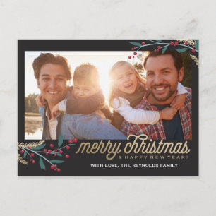 Gold Red Berries Foto Lijst Vrolijk kerstfeest Briefkaart