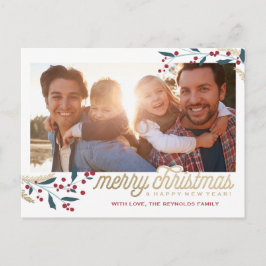 Gold Red Berries Foto Lijst | Vrolijk kerstfeest Briefkaart