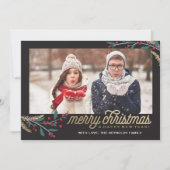 Gold Red Berries Foto Lijst | Vrolijk kerstfeest Feestdagenkaart (Voorkant)