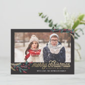 Gold Red Berries Foto Lijst | Vrolijk kerstfeest Feestdagenkaart (Staand voorkant)