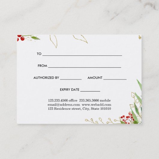 Gold Red Berry Holiday Cadebewijs Kortingskaartje (Achterkant)