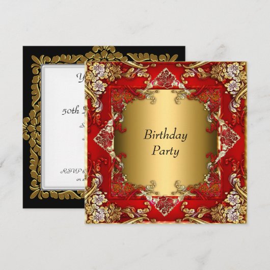 Gold Red Birthday partij rood goud Kaart (Voorkant / Achterkant)