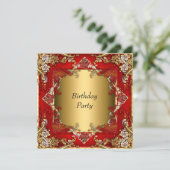 Gold Red Birthday partij rood goud Kaart (Staand voorkant)
