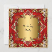 Gold Red Birthday partij rood goud Kaart (Voorkant)