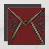 Gold Red Black Damask Party Sjabloon Kaart (Voorkant / Achterkant)