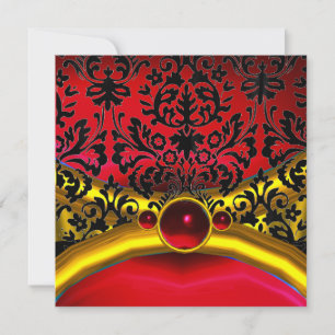 GOLD RED BLACK DAMASK RUBY GEM STONE MONOGRAM KAART