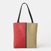 Gold Red Black Glitter Chic Monogram op maat Tote Bag (Achterkant)