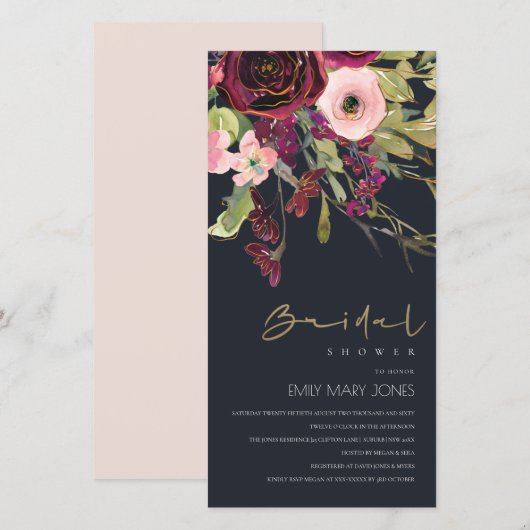 GOLD RED BLACK ROOS FLORAL VRIJGEZELLENFEEST INVIT BEDANKKAART (Voorkant / Achterkant)