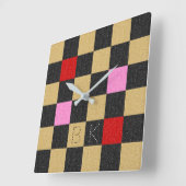 Gold Red Black Roze Glitter Glitter Gecontroleerd  Vierkante Klok (Hoek)