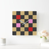 Gold Red Black Roze Glitter Glitter Gecontroleerd  Vierkante Klok (Huis)