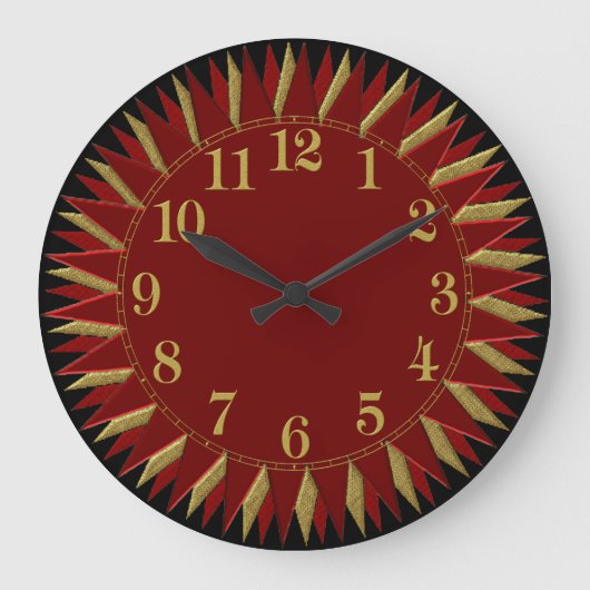 Gold Red Black Sun-wandklok Grote Klok (Voorkant)
