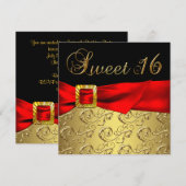 Gold Red Black Sweet 16 Verjaardagsfeest Kaart (Voorkant / Achterkant)