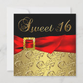 Gold Red Black Sweet 16 Verjaardagsfeest Kaart (Voorkant)