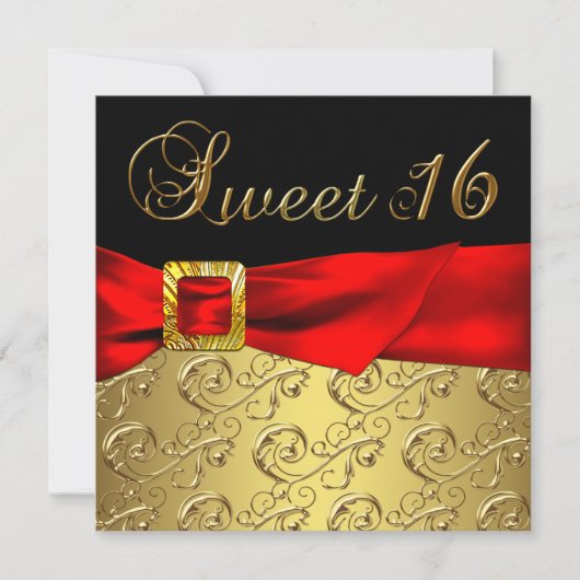 Gold Red Black Sweet 16 Verjaardagsfeest Kaart (Voorkant)