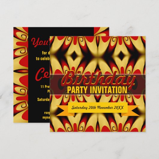 Gold Red Bold Birthday-uitnodiging Kaart (Voorkant / Achterkant)