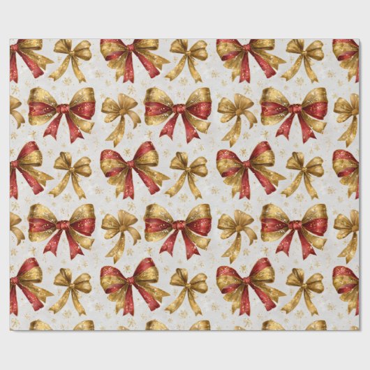 Gold Red Bows Christmas Cadeaupapier (Vlak)