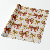 Gold Red Bows Christmas Cadeaupapier (Uitgerold)