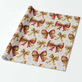 Gold Red Bows Christmas Cadeaupapier