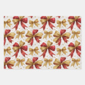 Gold Red Bows Christmas Inpakpapier Vel (Voorkant)